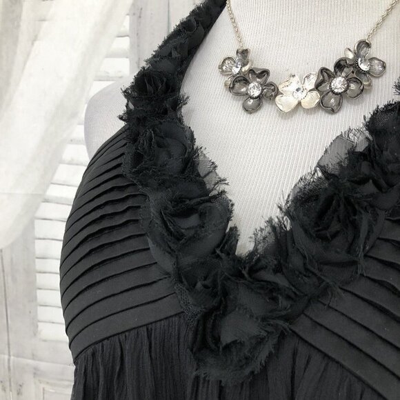 Max and Cleo Size 10 Little Black Dress V Neck Halter Cocktail Formal Open Back - Picture 7 of 10